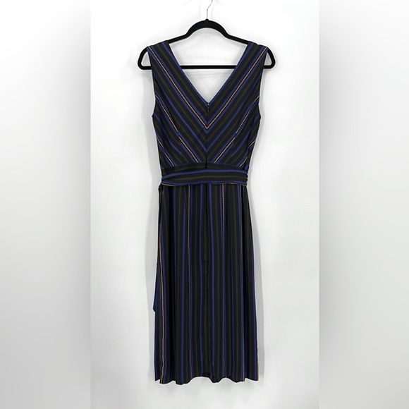 TAHARI Striped Sleeveless Midi Faux Wrap Dress - Picture 5 of 5